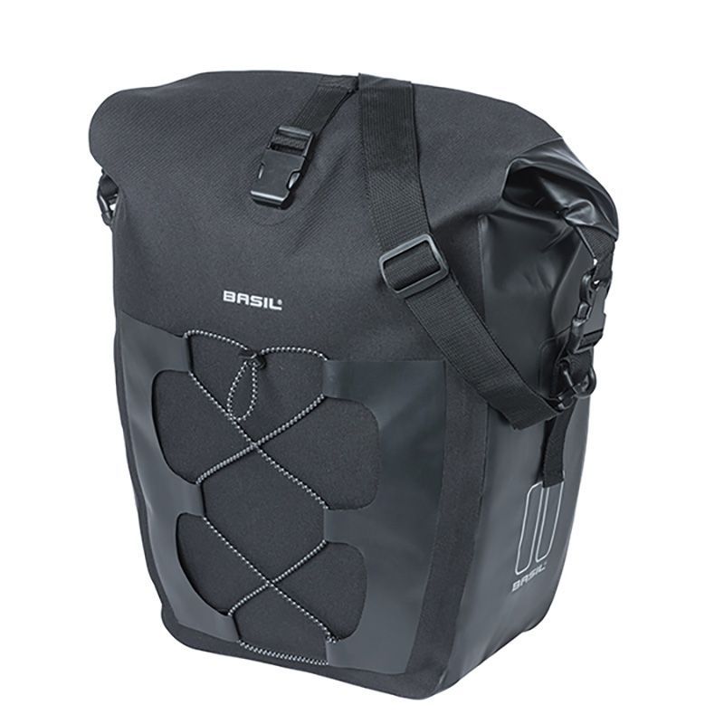 SACOCHE BASIL NAVIGATOR L CROCHETS MIK 25-31L TOILE/POLYESTER IMPERMÉABLE NOIR (26.5x14.5x42 cm)